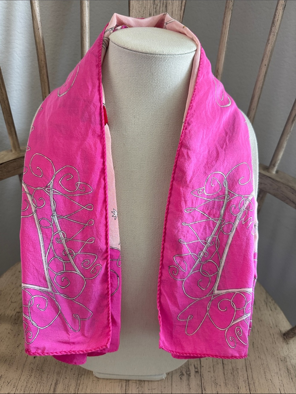 VTG 2001 Moschino Pink Silk Scarf Popeye Olive Oyl In Love We Trust - Picture 6 of 12